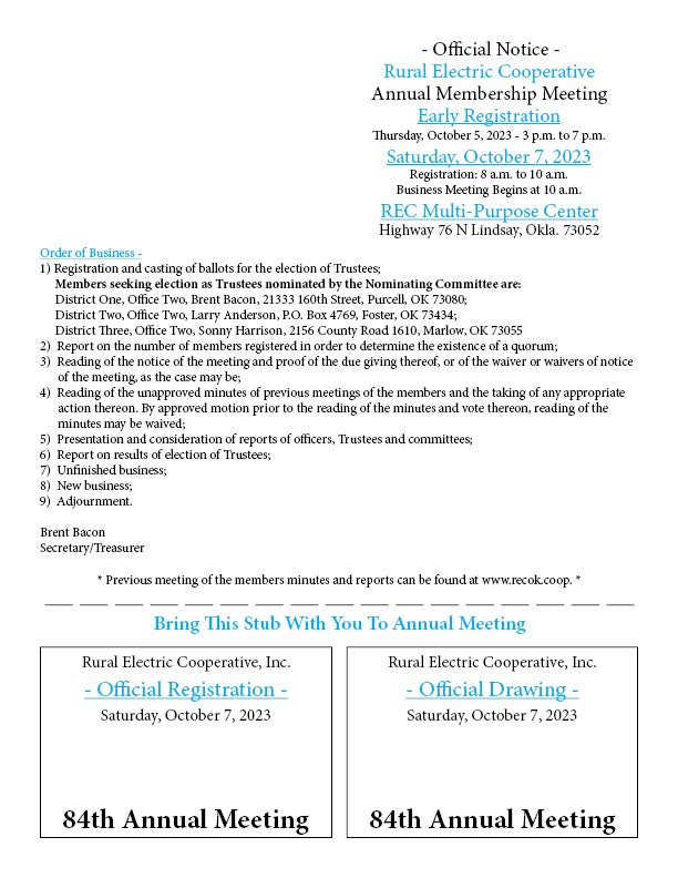 Official Notice for 84th Annual Meeting