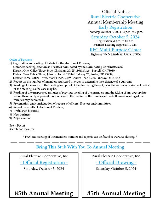 Official Notice for 85th Annual Meeting